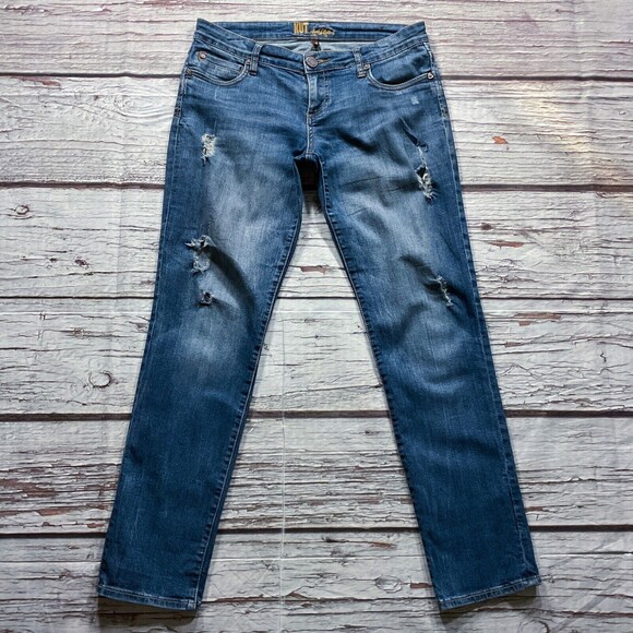 Kut From The Kloth Womens Jeans size 4 Dark Wash Distressed Cotton Denim Stretch - Picture 2 of 11